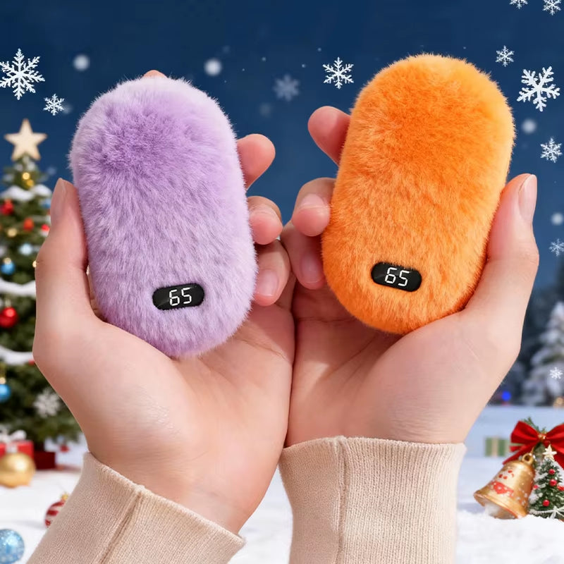 Plush Hand Warmer Rechargeable Mini Electric Warmer Winter with Digital Display Pocket Heater 2 in 1USB Charging Power Bank