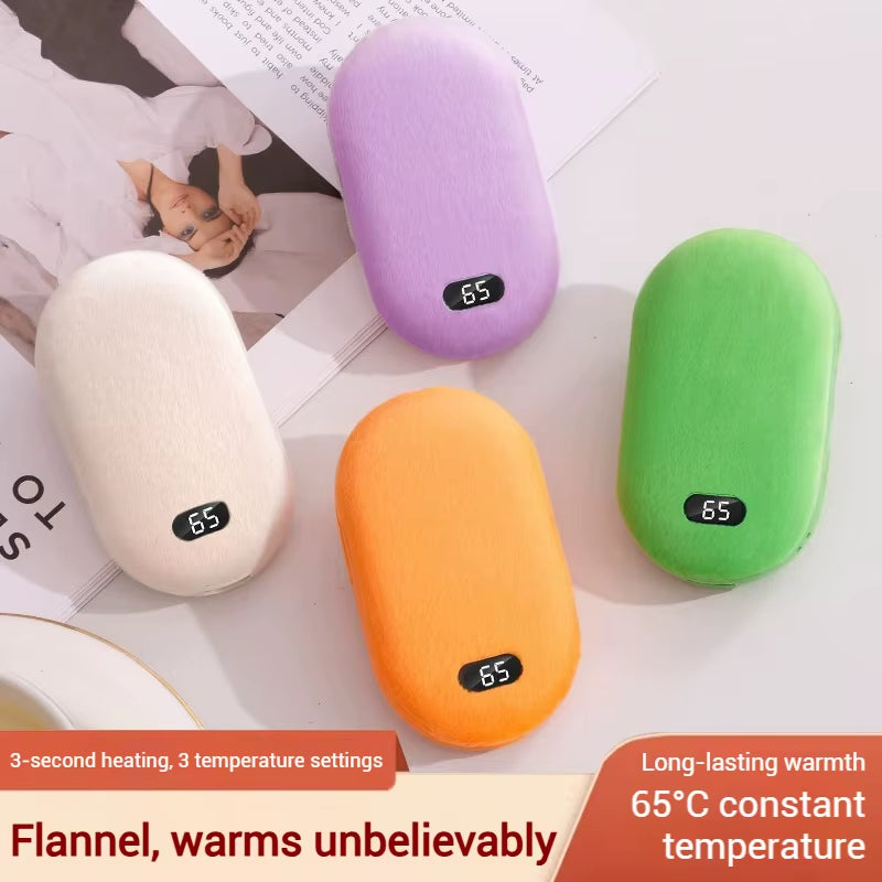 Plush Hand Warmer Rechargeable Mini Electric Warmer Winter with Digital Display Pocket Heater 2 in 1USB Charging Power Bank